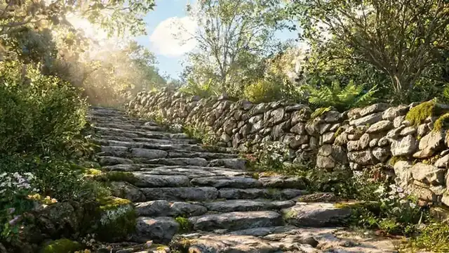 Escalier extérieur en pierre sèche en Valais