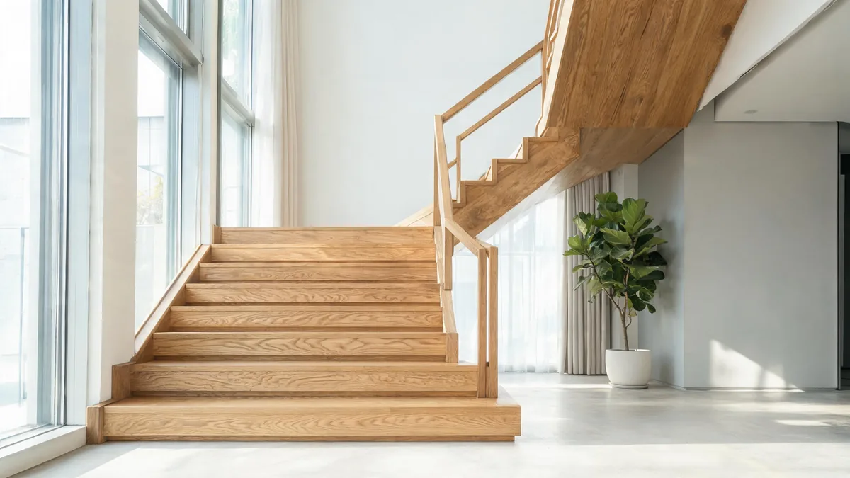 Escalier bois massif sur mesure à Sion — marches en chêne pleine épaisseur